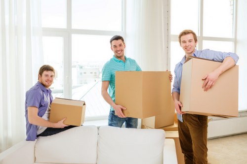 Retail and office relocation equipment prepared for a commercial move in Stjohnswood